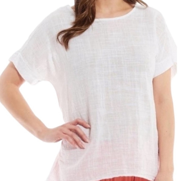 Terzo Millennio Shirt Womens Small Linen Blouse Oversized High Low Back Button - Picture 1 of 4